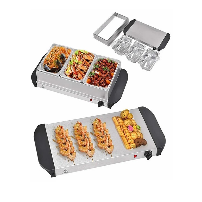 NutriChef Portable 3 Pot Electric Hot Plate Buffet Warmer Chafing