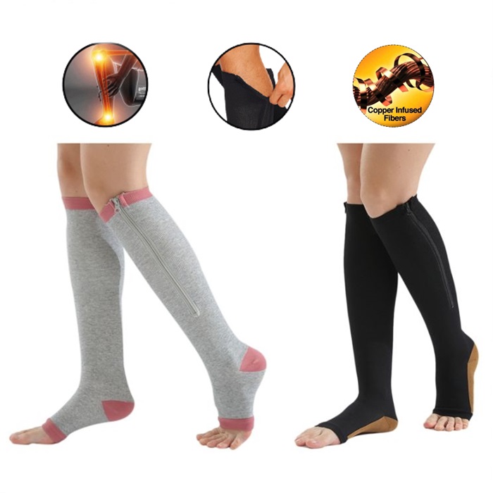 Buy Open Toe Knee Length Zipper Compression Stockings Women Slim ...