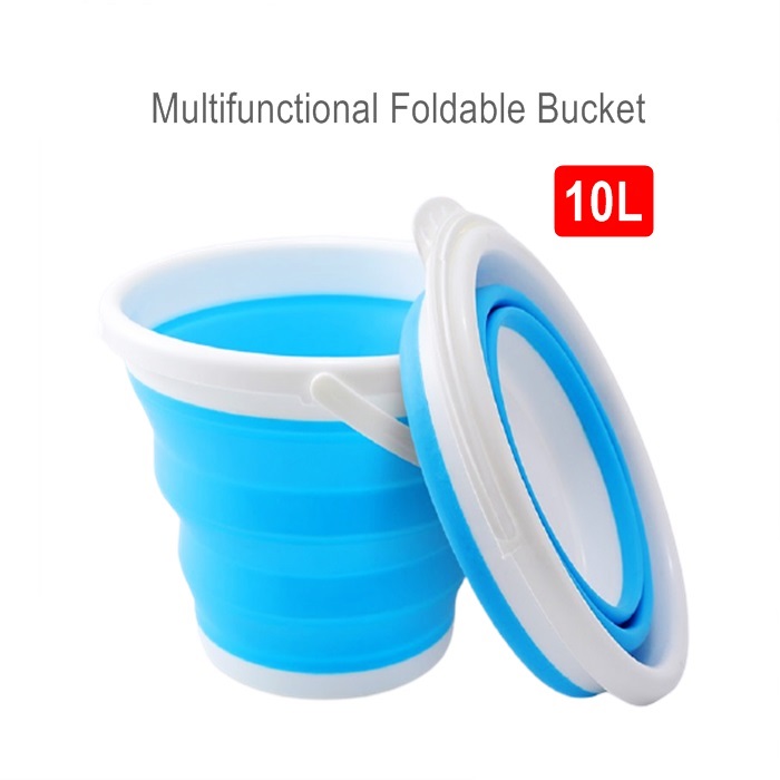 Silicone Plastic Collapsible Folding 3L 5L 10L Bucket Camping Water Carrier Blue 