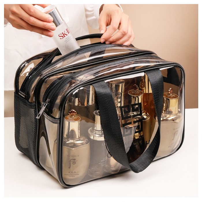 Buy Clear Double-layer Dry and Wet Separation Cosmetics Bag Toiletry ...