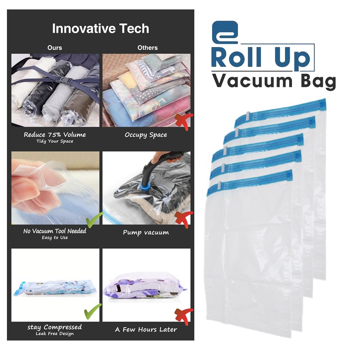 1/2/5Pcs Vacuum Bag Travel Space Saving Roll up Compression