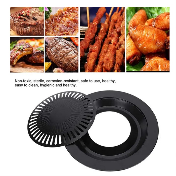  BBQ Plate,korean Style Stovetop,Smokeless Indoor Stainless  Steel Non-stick Roasting Round Barbecue Grill Pan For Indoor Outdoor  Camping BBQ, Cooking Delicious Roasting Food : Home & Kitchen